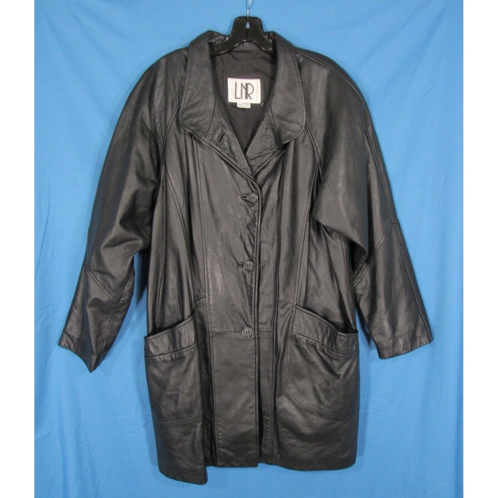 VTG 90'S LNR Women's SOFT LEATHER Black Coat Overcoat OVERSIZED BIG SHOULDERS M